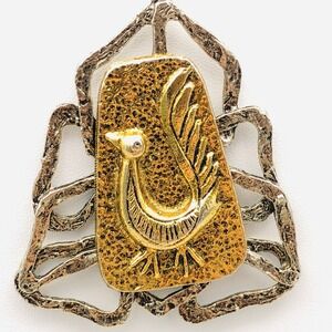 Vintage ART Arthur Pepper Bird Pendant Necklace 2 Tone MCM Zodiac‎ Rooster Rare